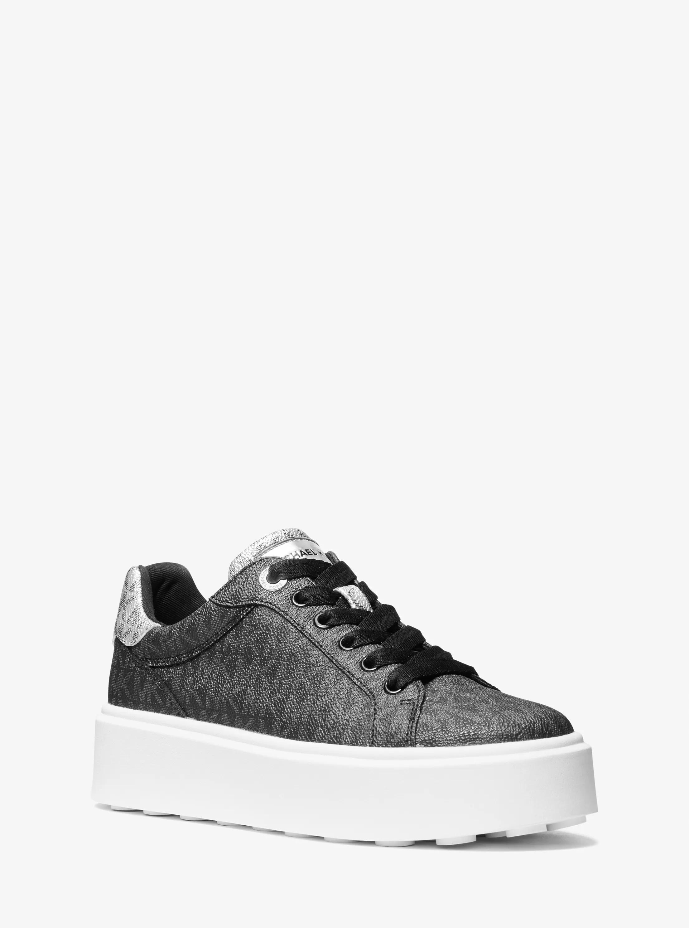 Romey Metallic Two-Tone Signature Logo Platform Sneaker in Black - size 9.5