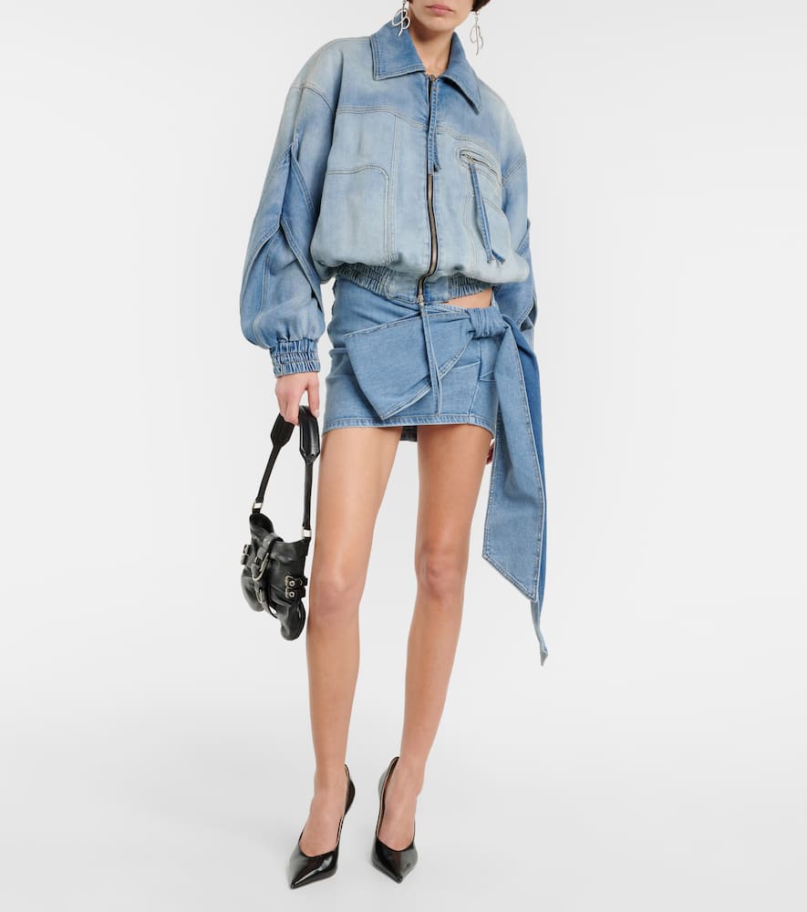 Bow-detail denim miniskirt