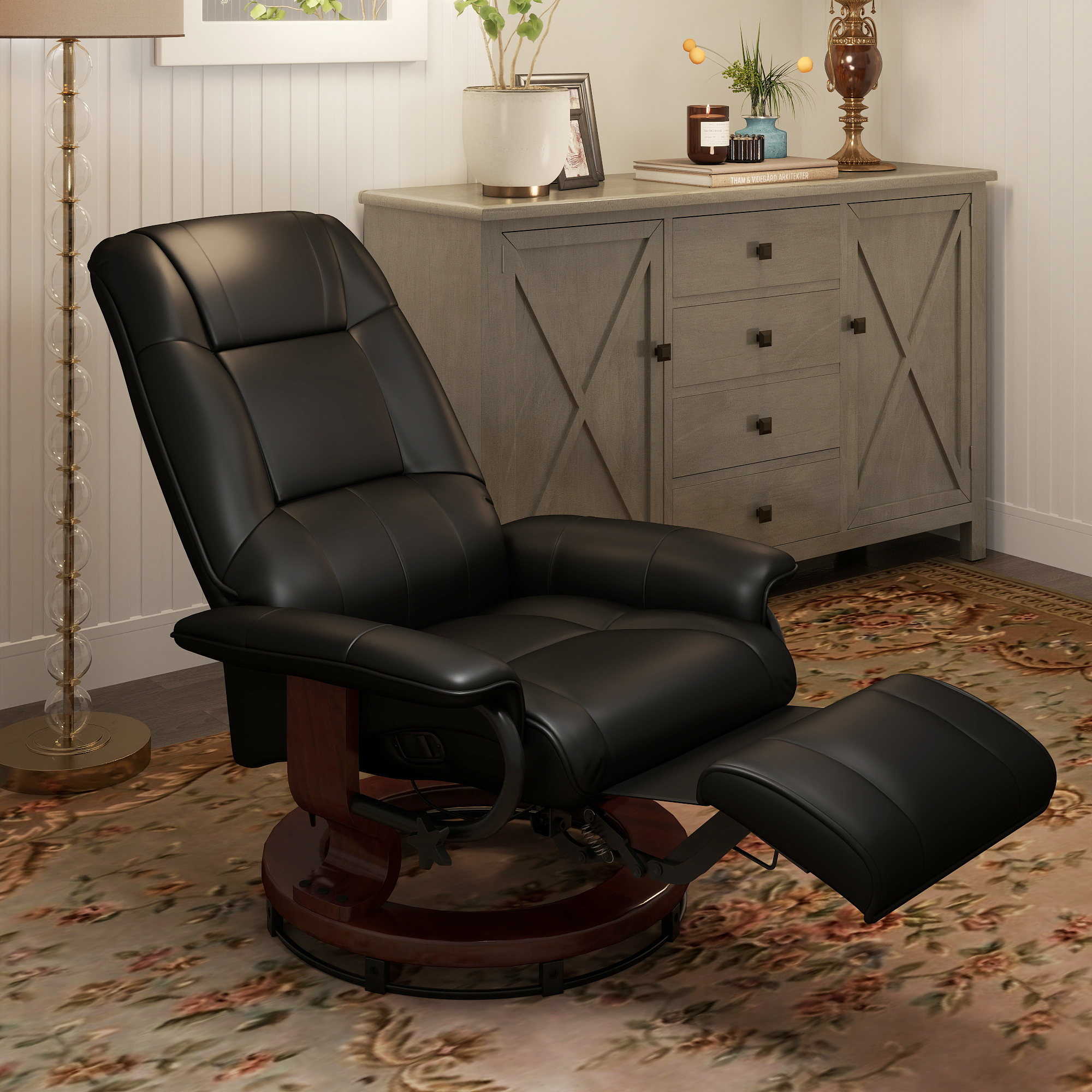 HOMCOM Living Room Relaxation: Black Faux Leather Swivel Recliner with Adjustable Footrest Aosom.co