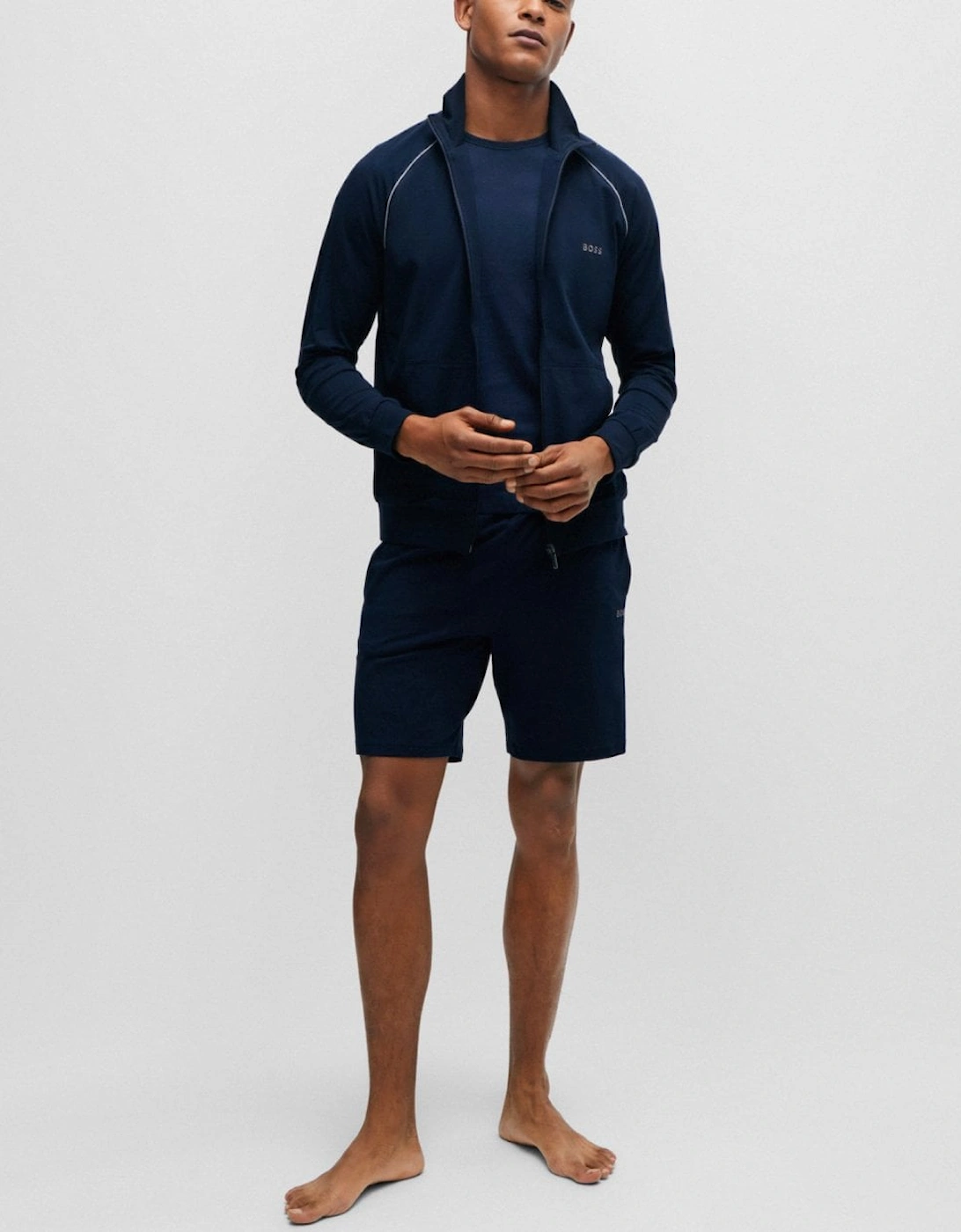 Men's BOSS Orange Mix & Match Mens Stretch Cotton Zip-Up Jacket with Logo Detail NOS - Navy - Size: L