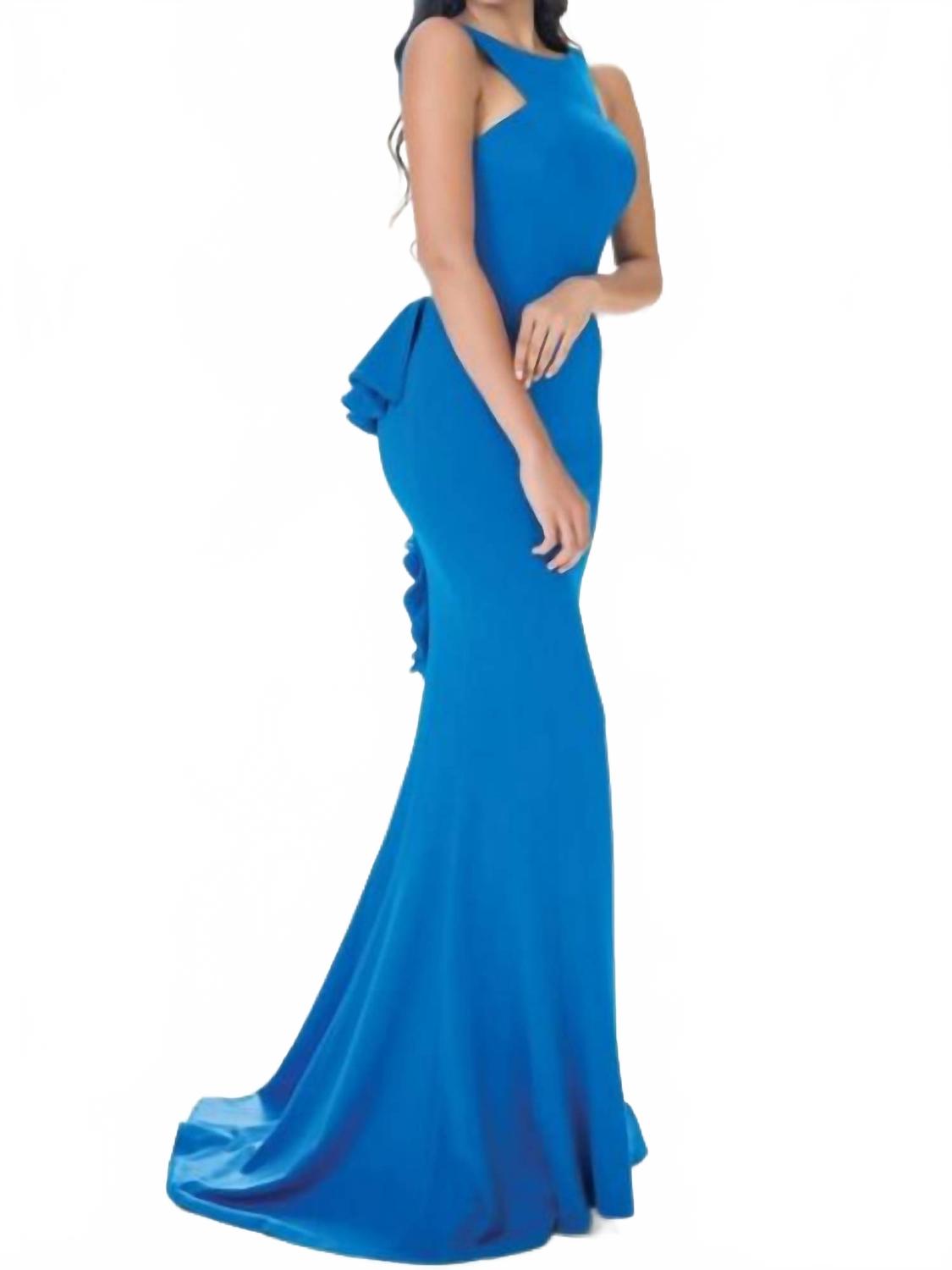 Sleek Sleeveless Formal Dress With Train In Peacock