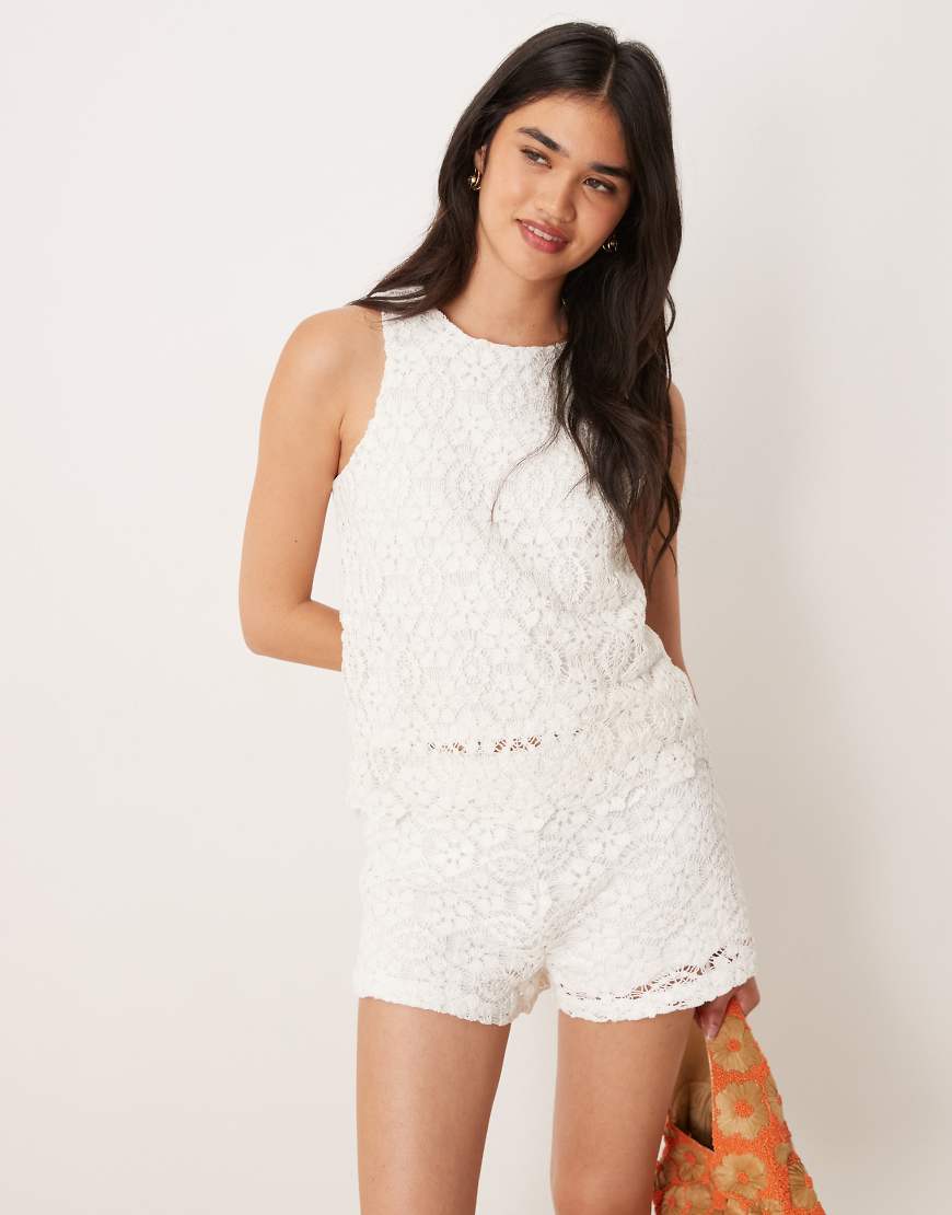 Cotton crochet sleeveless top co-ord in white