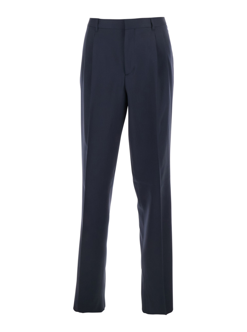 Blue Tailored Trousers With Double Pence In Virgin Wool Man