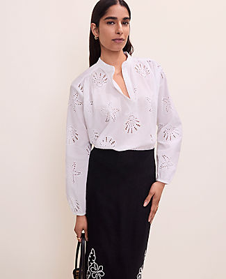 Ann Taylor Eyelet V-Neck Popover Top