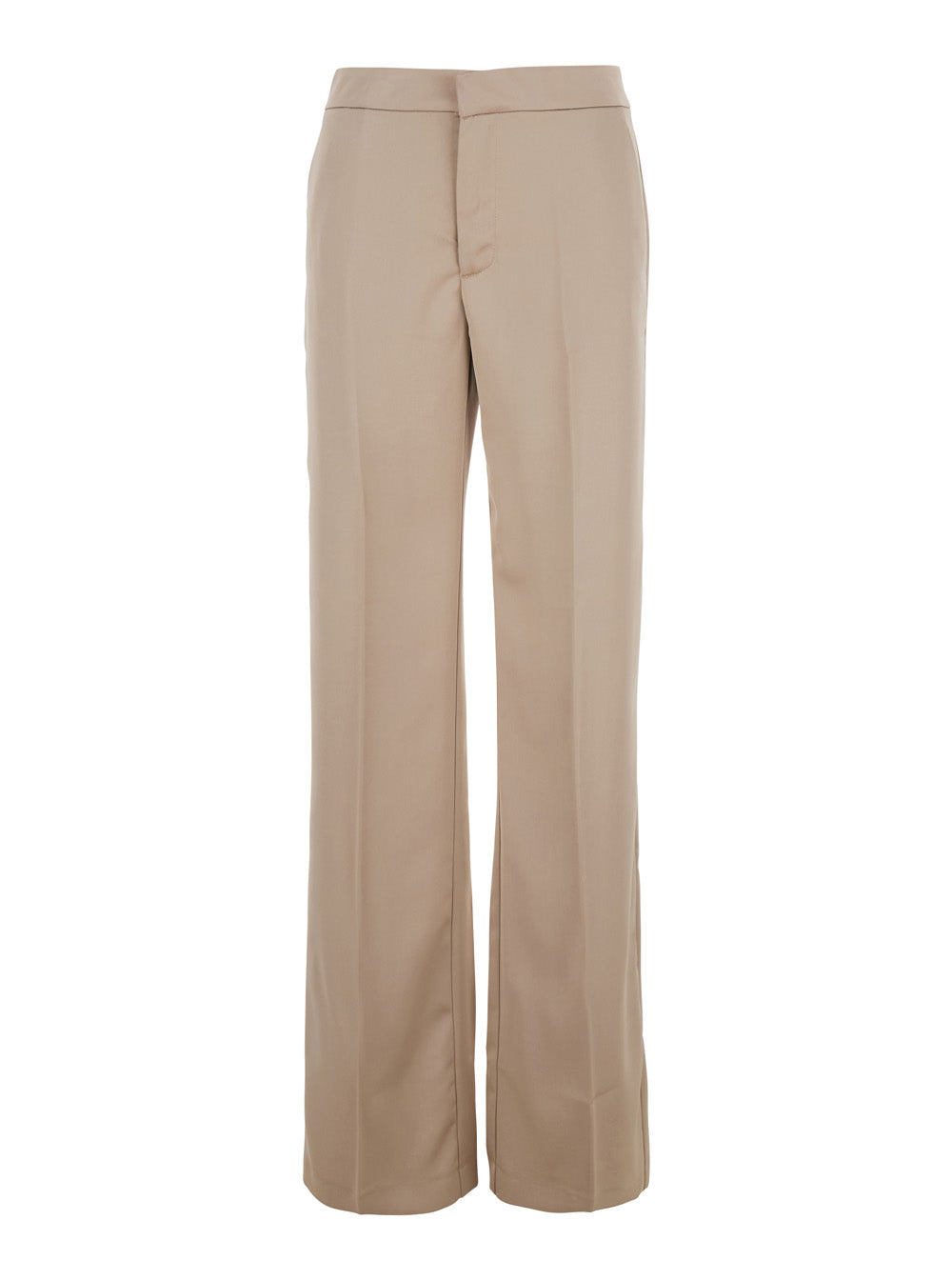 Front Pleat Tech Fabric Trousers — Beige