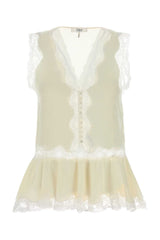 Lace-Trimmed Silk Blouse — Cream