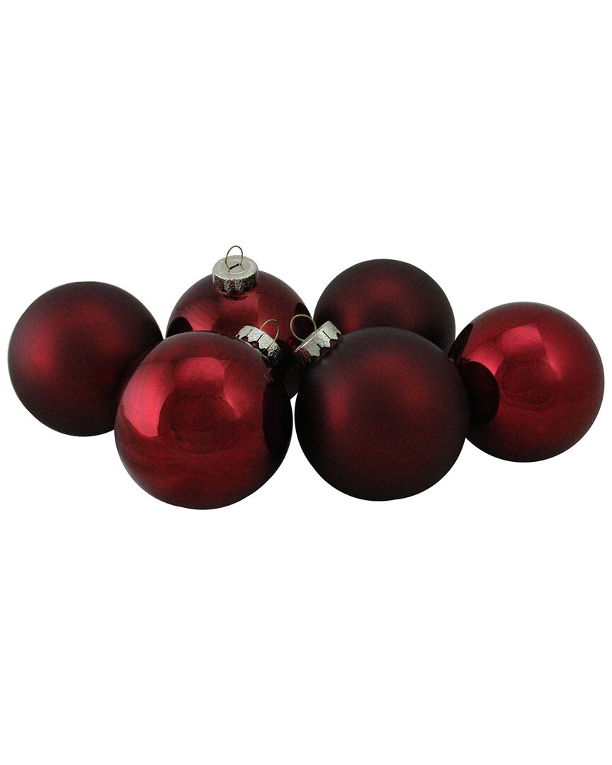 Northlight 6Ct Burgundy Red 2-Finish Glass Ball Christmas Ornaments 3.25in (80Mm)