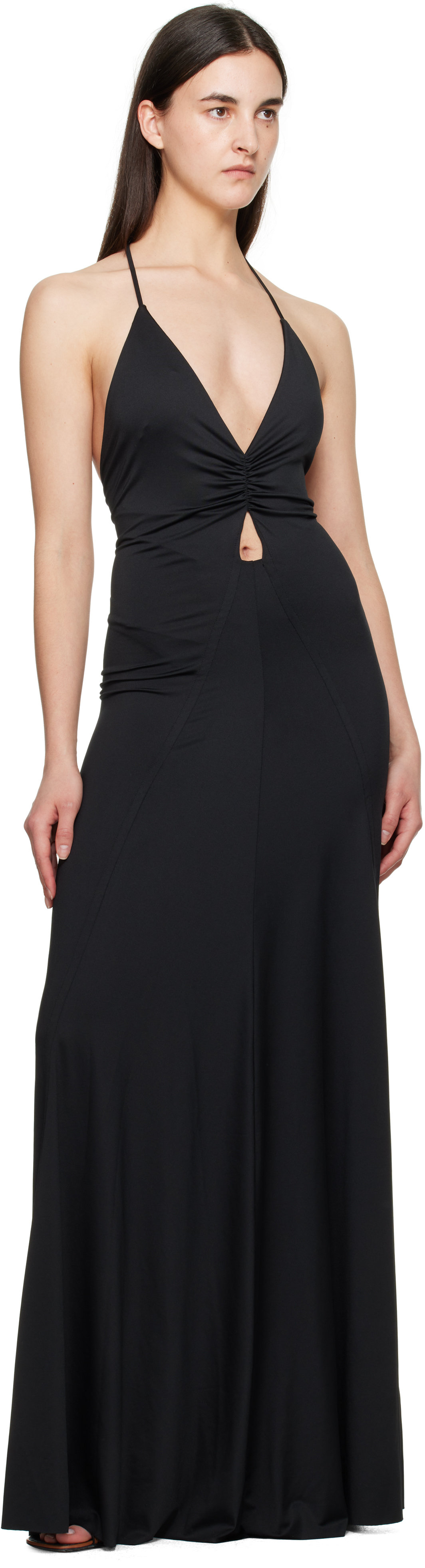 Victoria Beckham Black V-Neck Ruched Cami Maxi Dress