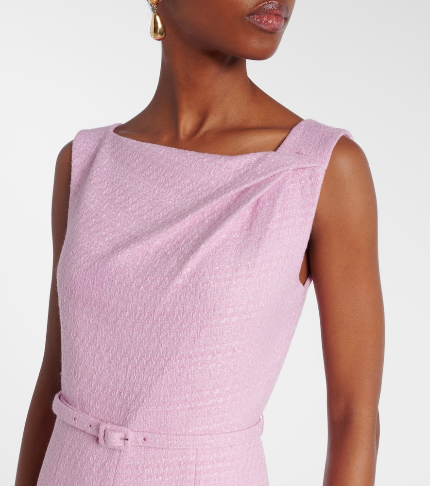Asymmetric belted bouclé midi dress