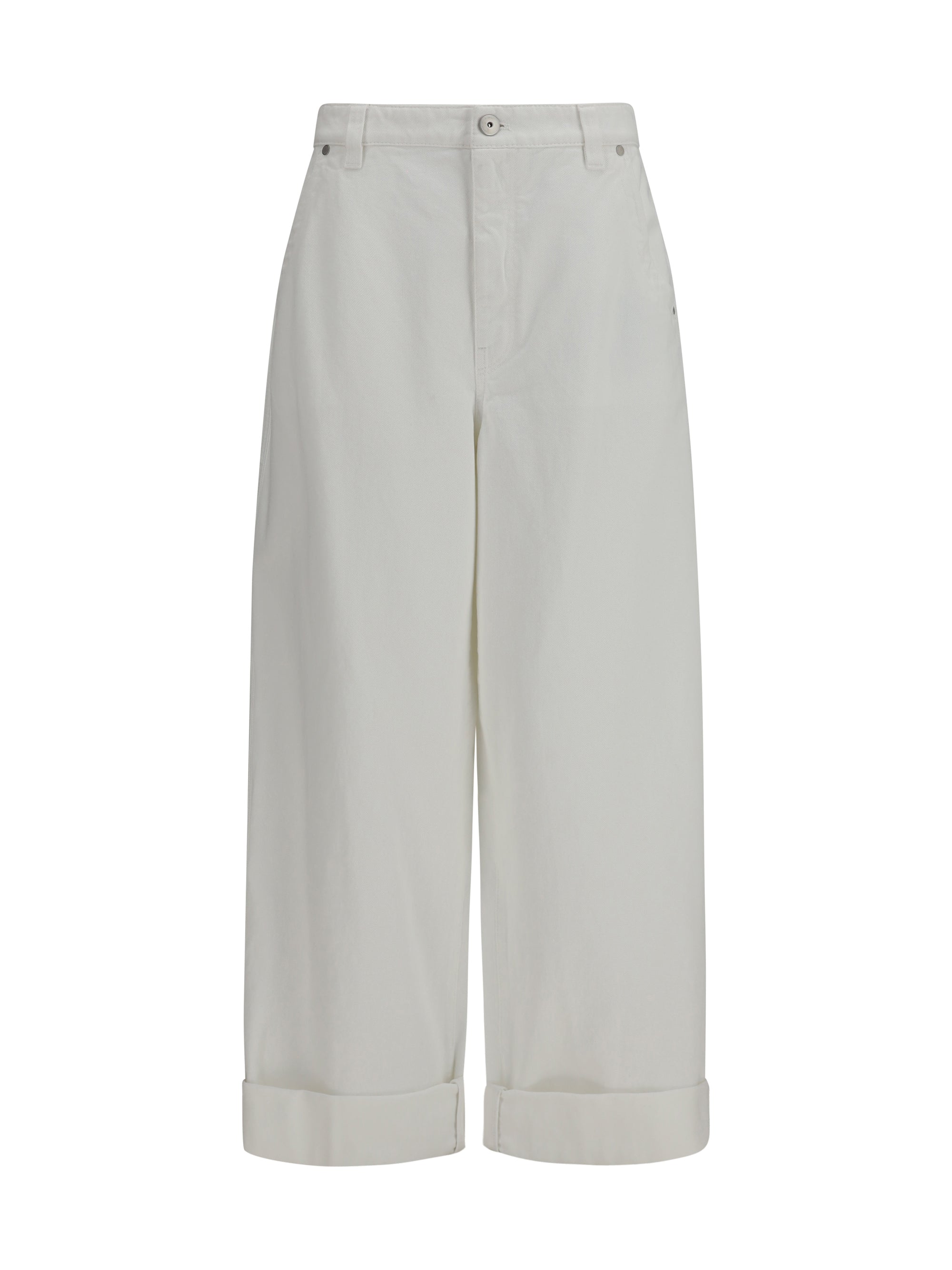 Wide-Leg Cotton Trousers — Beige
