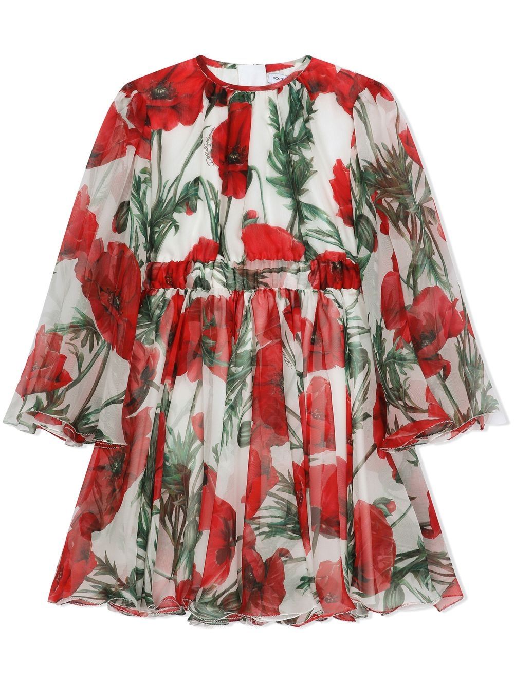 Poppy-print smock dress - White