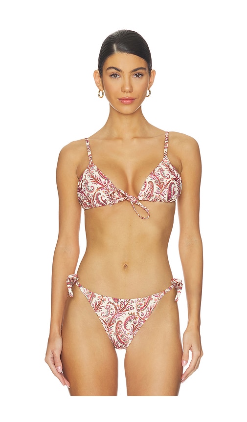 PAIGE Cameron Tie Front Triangle Bikini Top in Cream,Burgundy. - M also in L