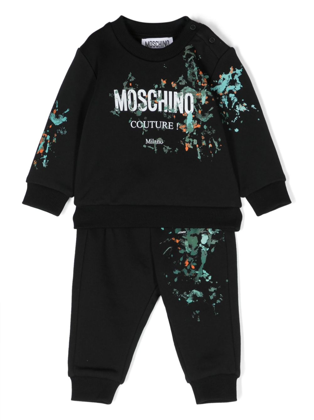 Paint-splatter logo-print tracksuit set - Black
