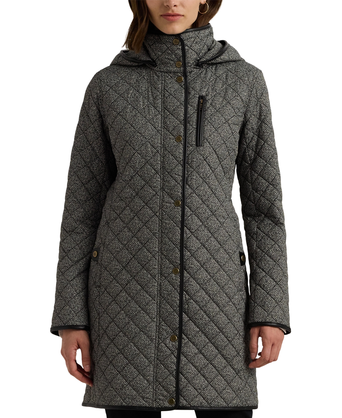Women's Quilted Coat - Black/Cream