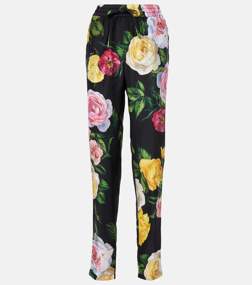 Floral silk straight pants