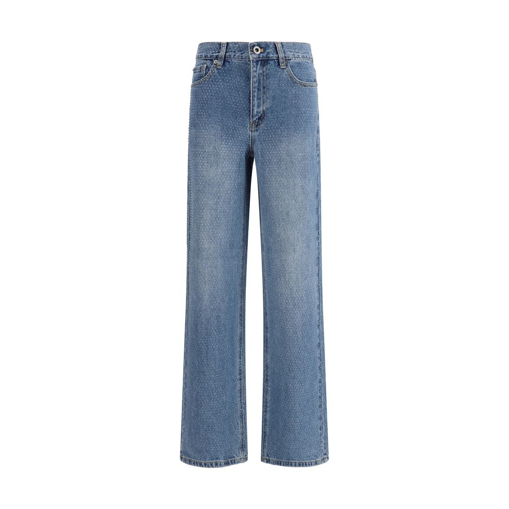 Rhinestone-Embellished Cotton Jeans — Blue