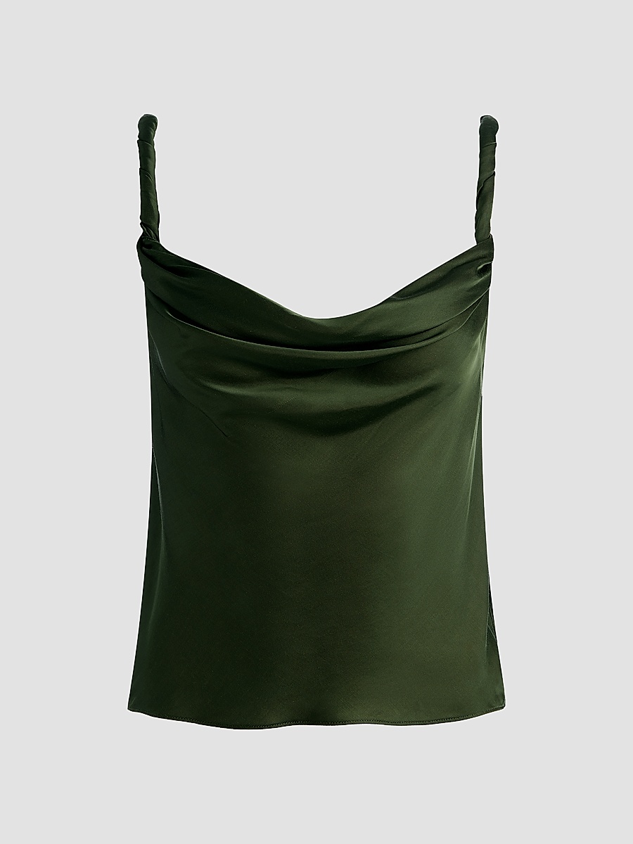Women's Monique Cowlneck Satin Tank - Dark Fern