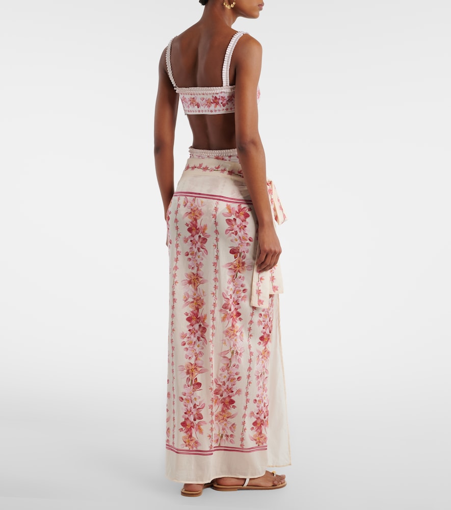 Lavanda floral cotton and silk beach cover-up