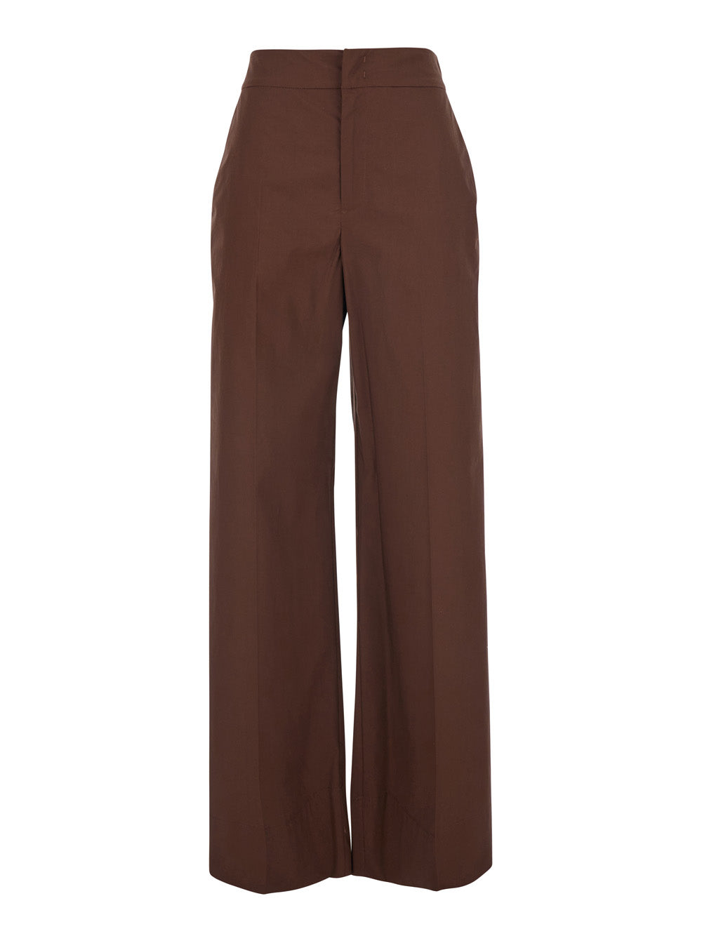 Wide-Leg Cotton Trousers — Brown