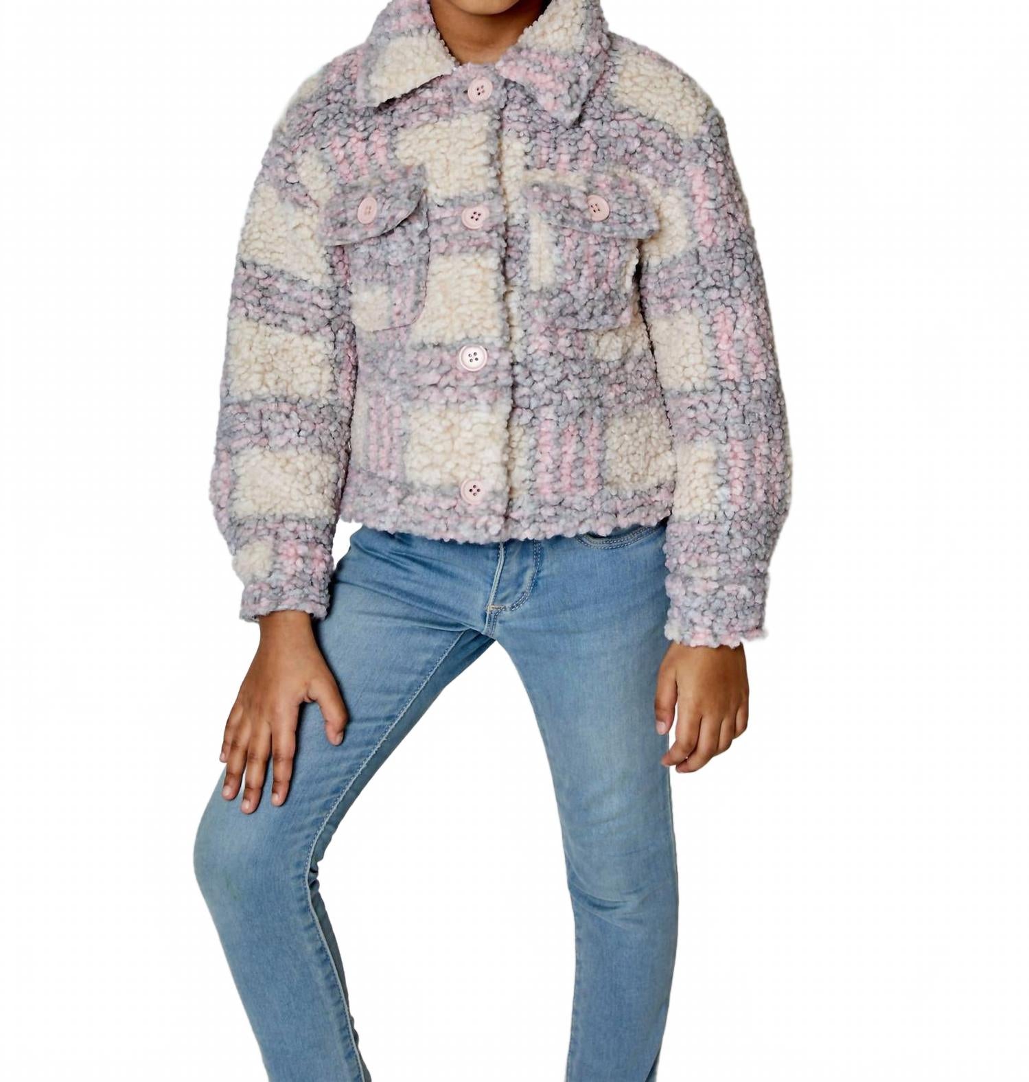 Girl's Fuzzy Jacket In Pink & Grey