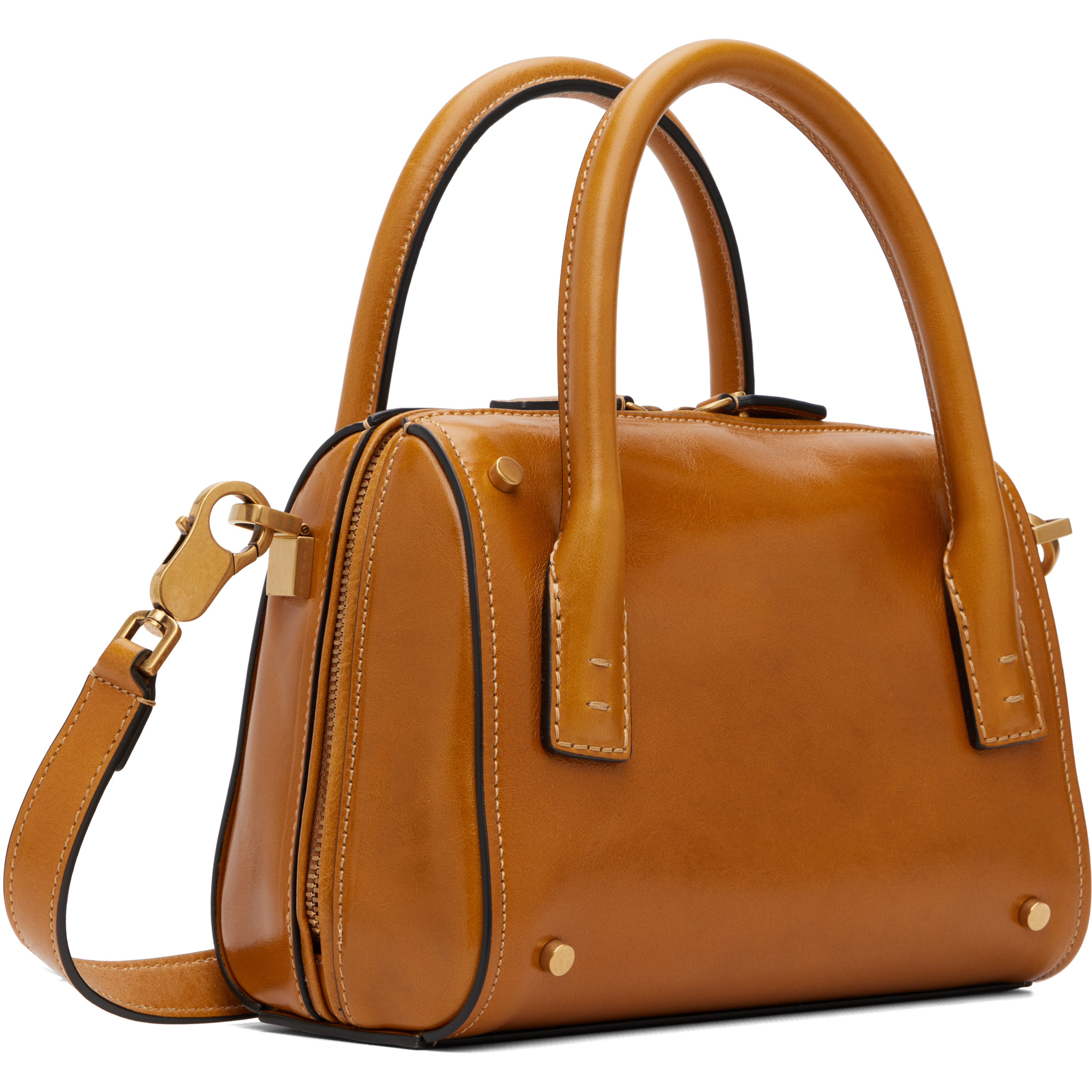 Tan Roomy Small Leather Boston Bag
