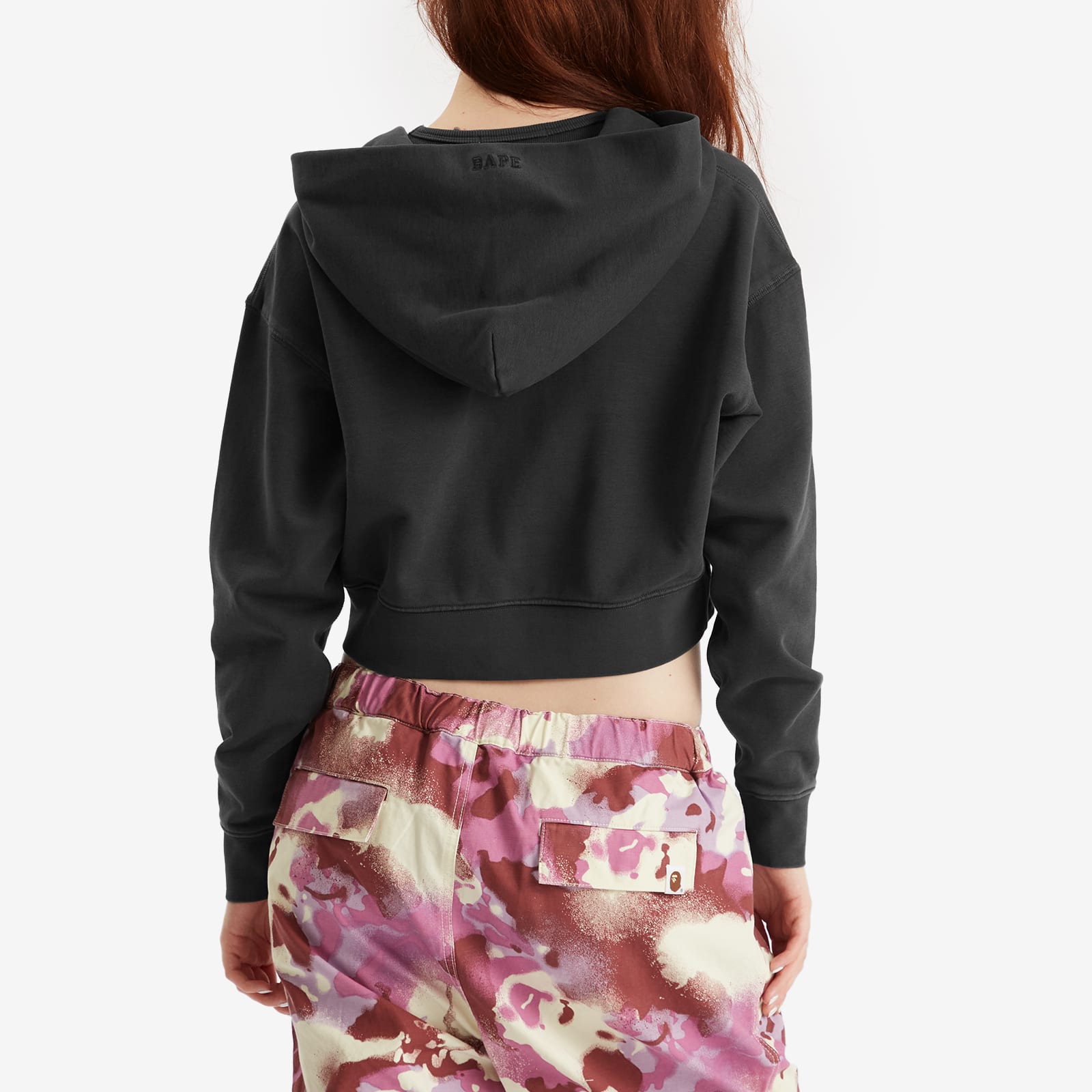 Women's Pigment Dyed One Point Crop Zip Hoodie Black