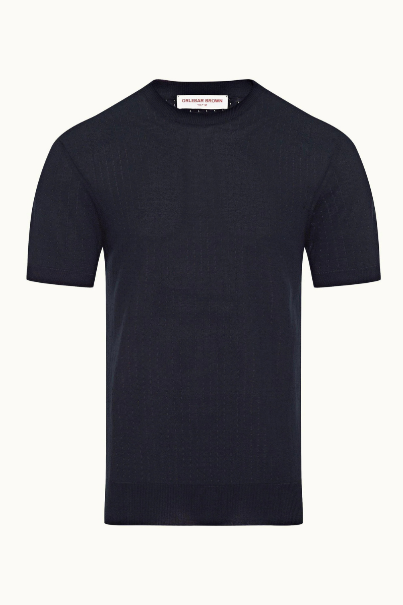 Organic Cotton-Silk Pointelle T-shirt — Navy