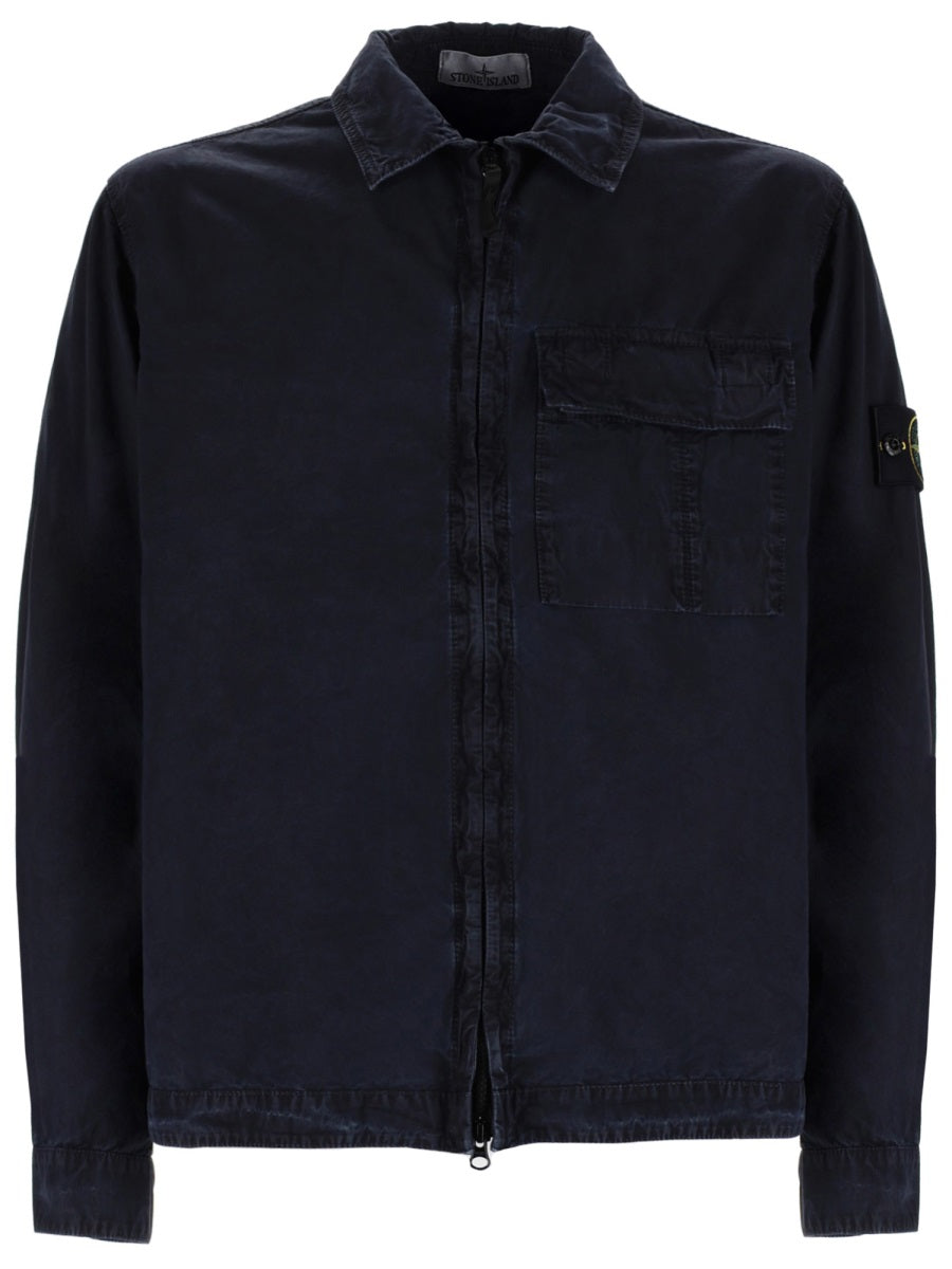 Regular-fit Zip-up Overshirt with Pocket BRUSHED ORGANIC COTTON CANVAS 'OLD' EFFECT