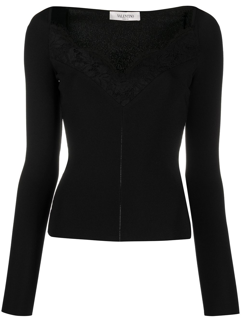 Valentino Garavani lace-trim fitted jumper - Black