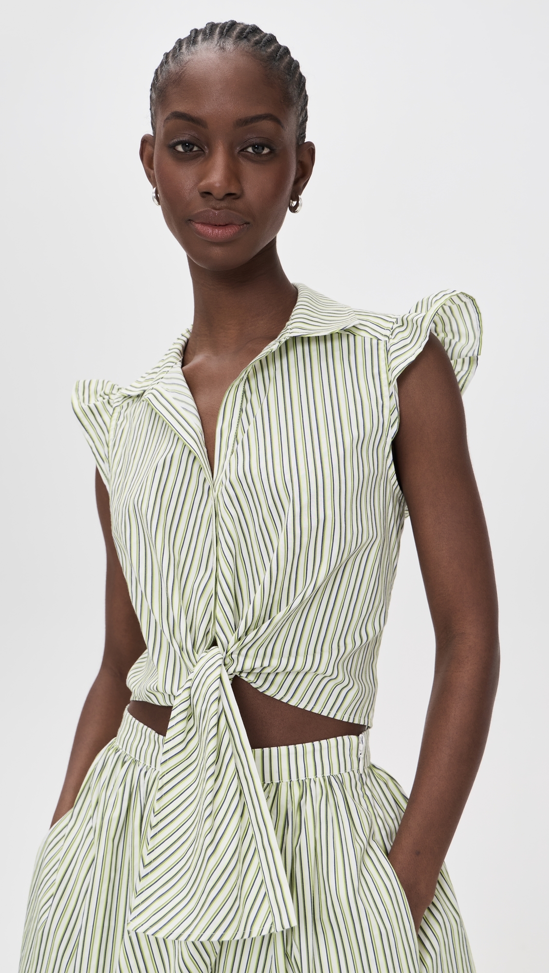 Sophie Stripe Flutter Sleeve Marianna Top Ivory/Lime