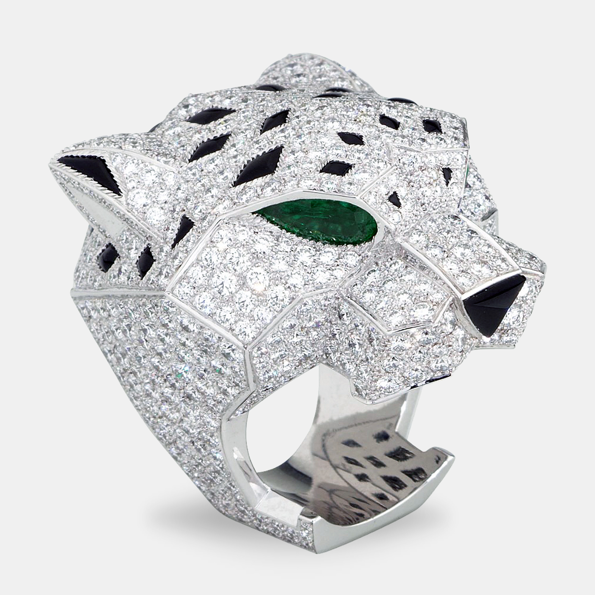 Cartier Panthere De Cartier Head Multi Gemstones 18k White Gold Ring