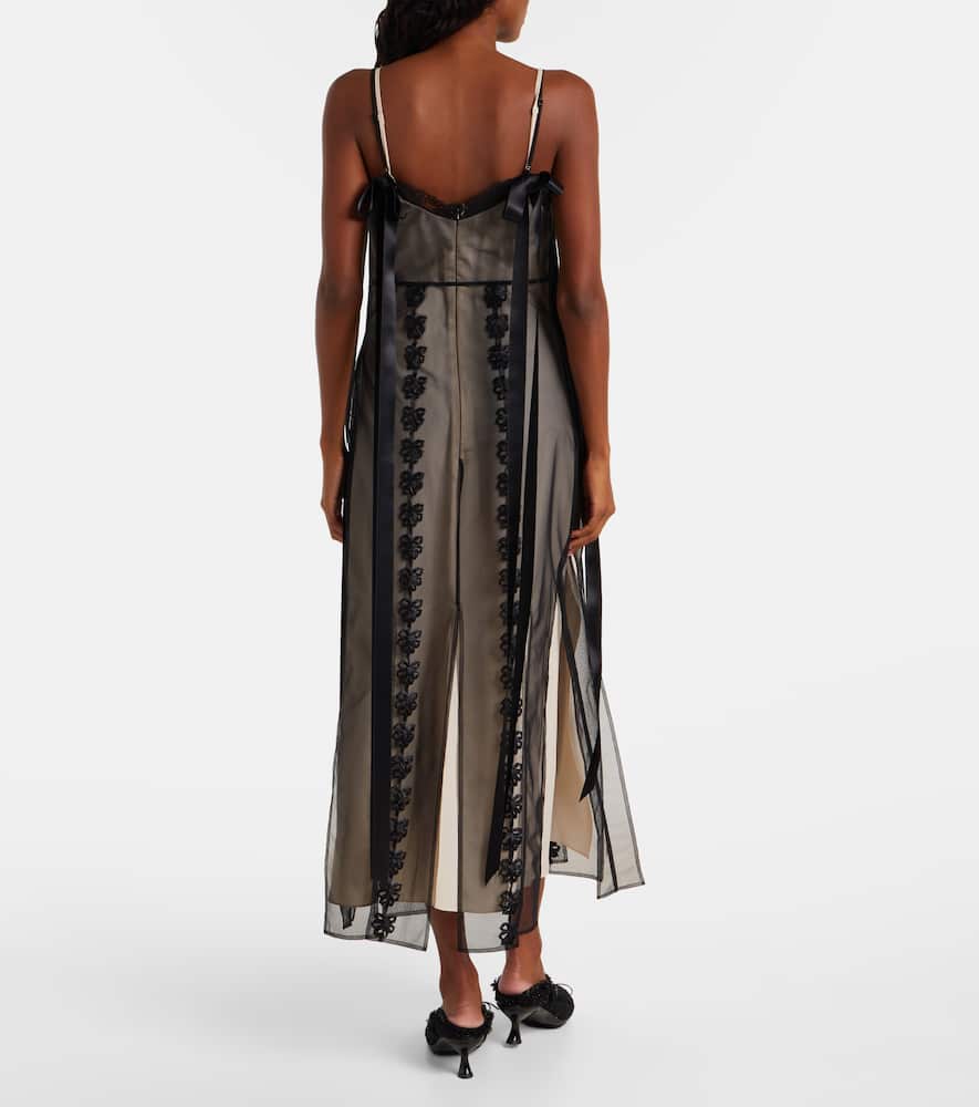 Lace-trimmed sheer midi dress