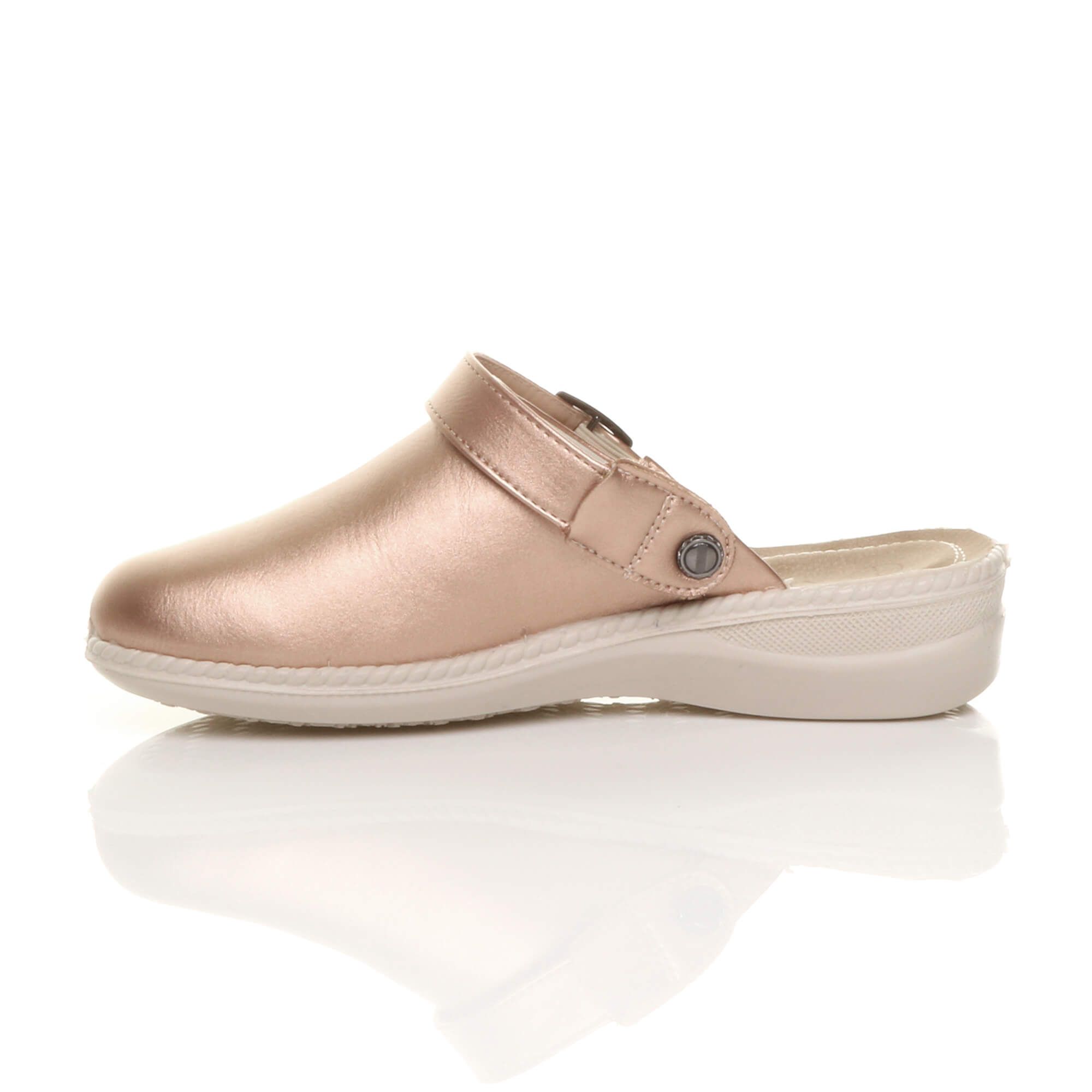 AJVANI Women's Low Wedge Heel Slingback Clogs Faux Leather Mules in Rose Gold