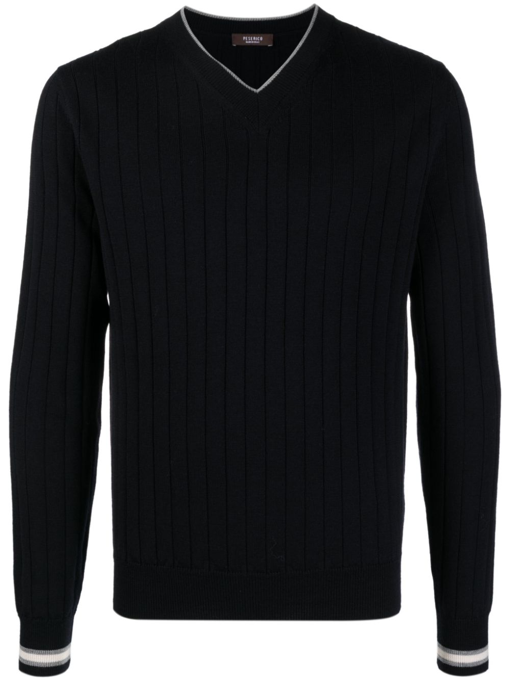 V-neck ribbed-knit virgin-wool jumper - Blue