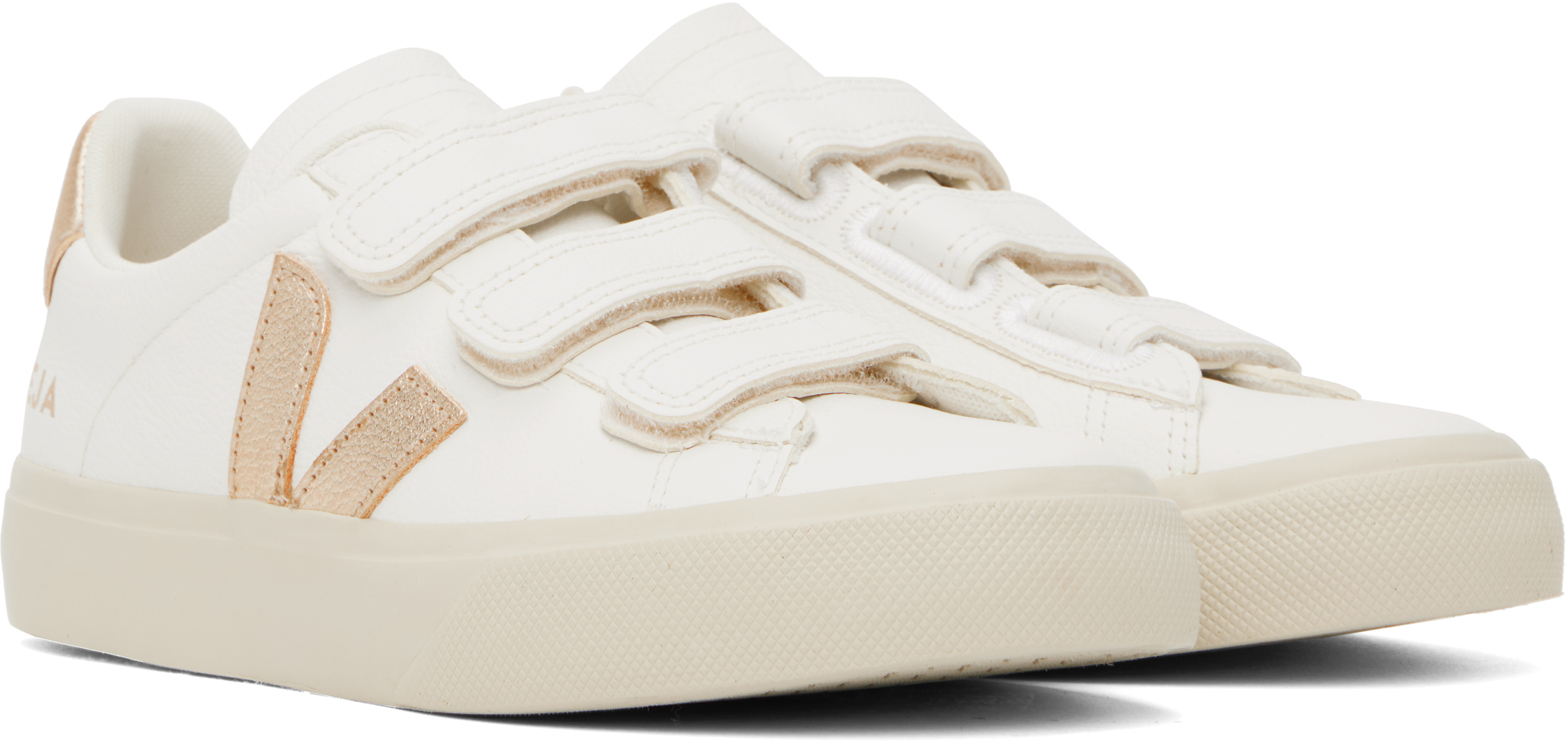 VEJA White & Gold Recife Leather Sneakers