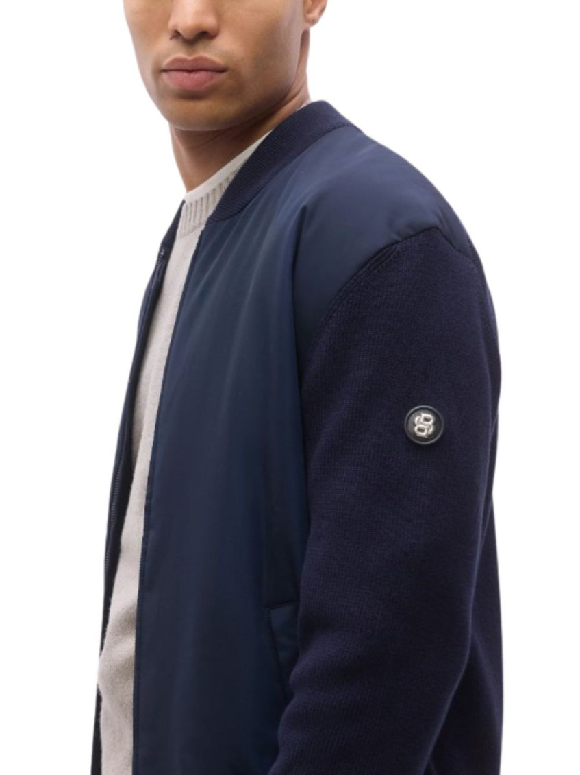 Blue full-zip bomber jacket