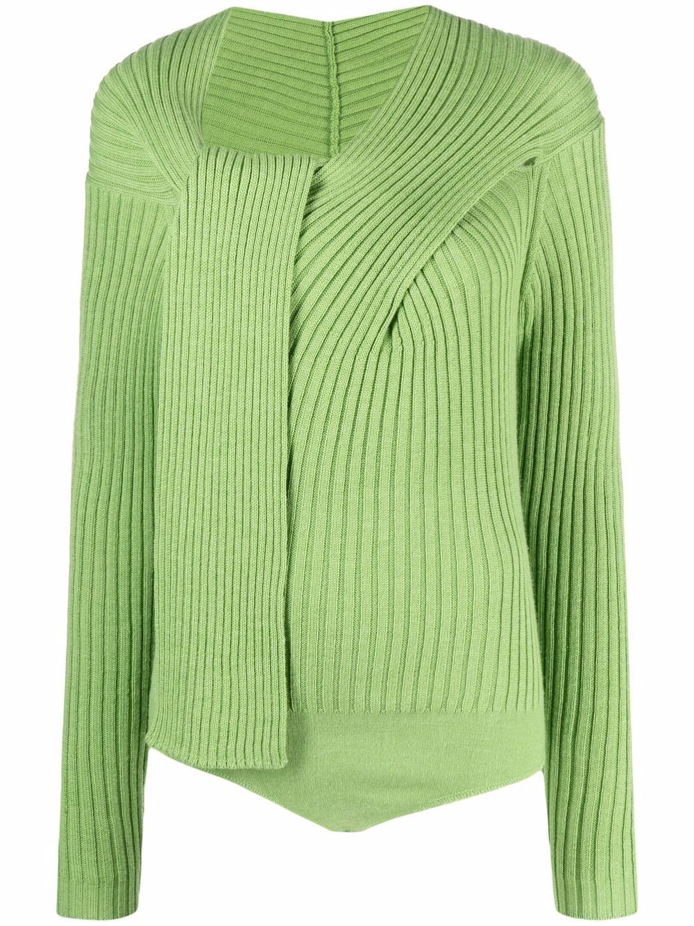 Ribbed-knit knot-detail top - Green