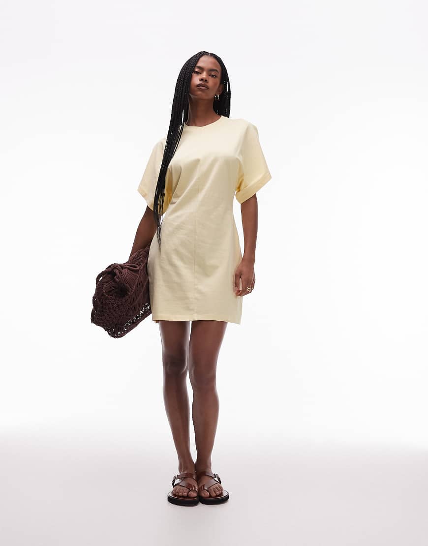& mini jersey t-shirt dress with short kimono sleeves in yellow