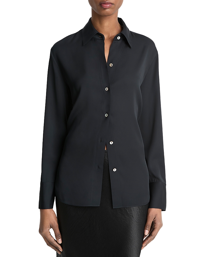 Long Sleeved Button Down Silk Blend Blouse