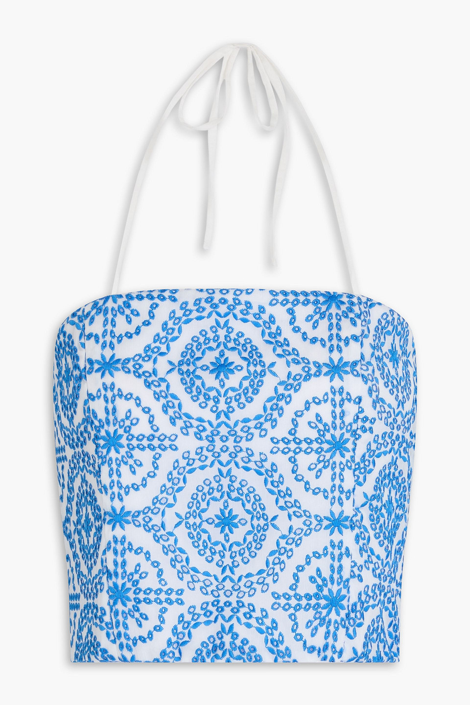 Alice Olivia - Jaymee cropped broderie anglaise crepon bustier top - Blue - US 12