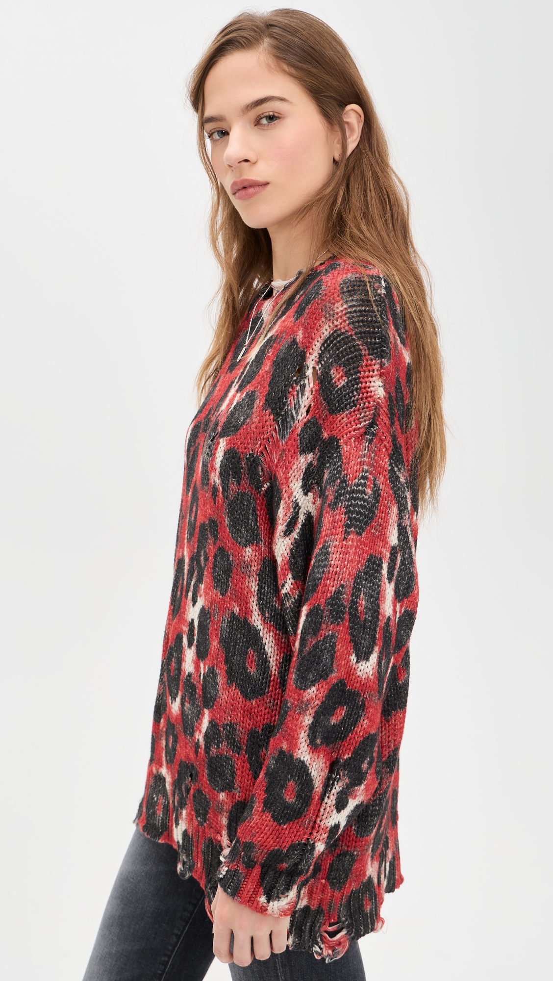 Printed Oversized Sweater Red/Black Leopard