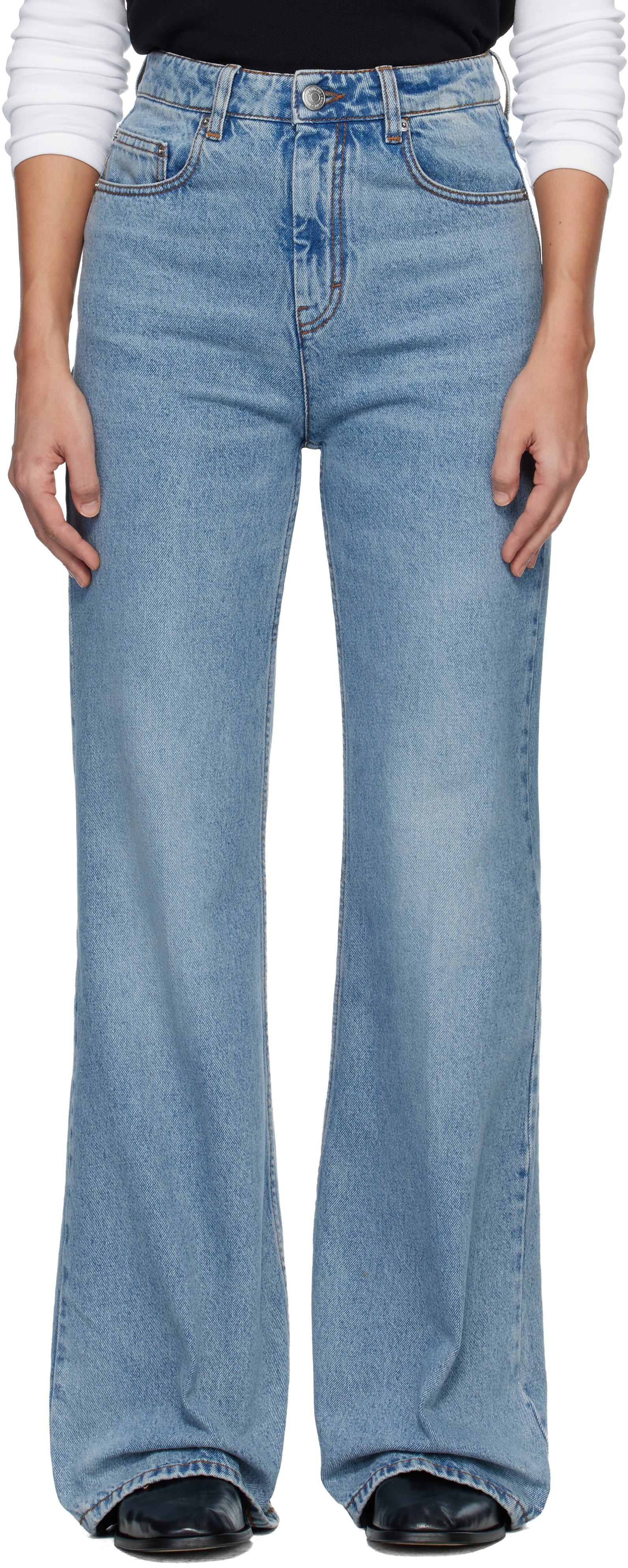 Blue Cotton Flare Fit Jeans