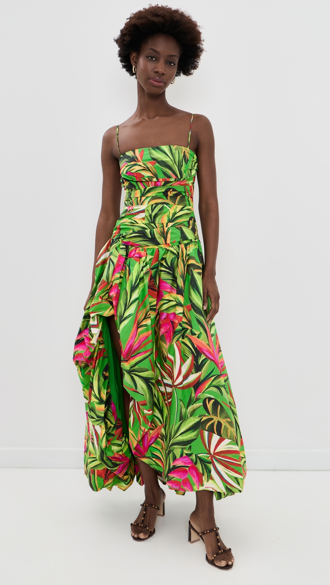 Tropical Dream Green Maxi Dress Orange