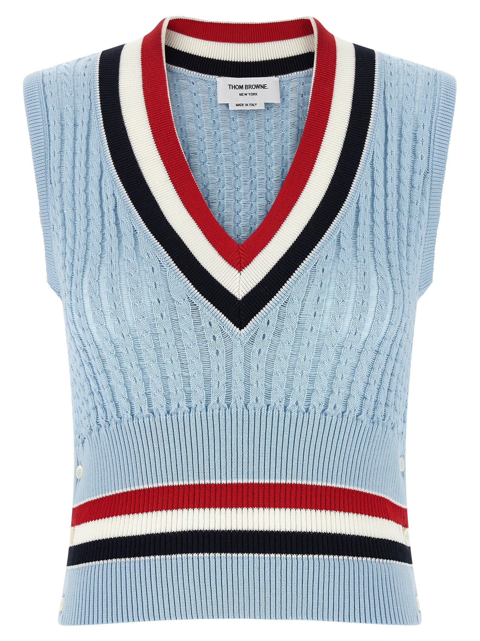 Striped Ribbed Cotton Tank Top — Blue