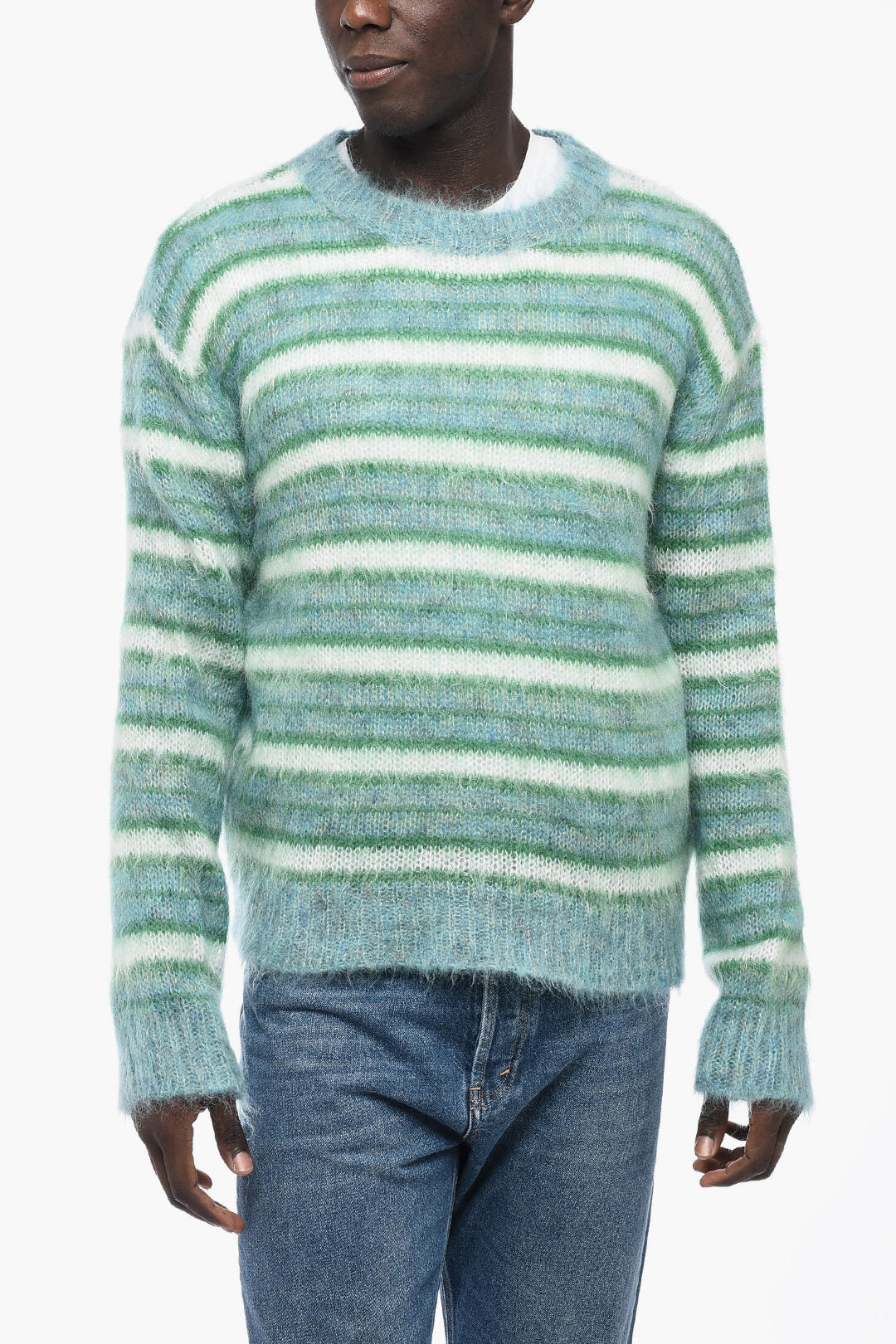 마르니 남성 Mohair Wool Pullover with Striped Pattern