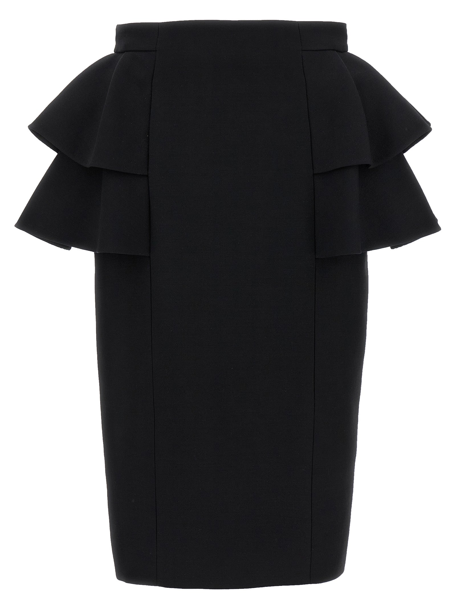Ruffled Virgin Wool Skirt — Black