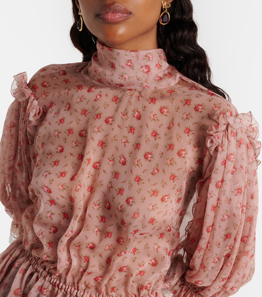 Floral silk and cotton chiffon blouse