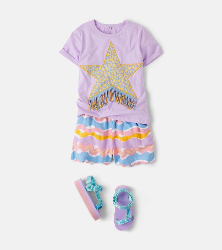 Fringed printed cotton jersey T-shirt