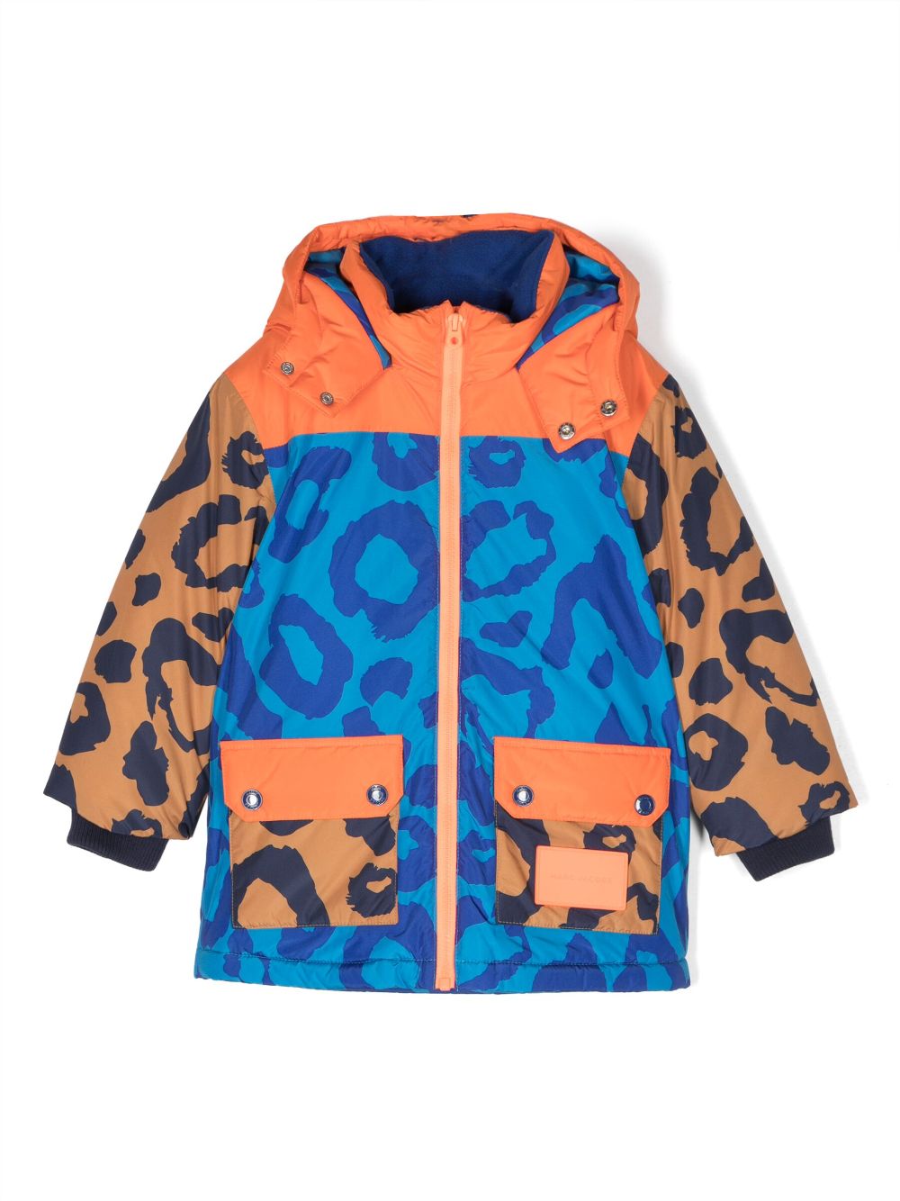Cheetah-print hooded snow coat - Blue