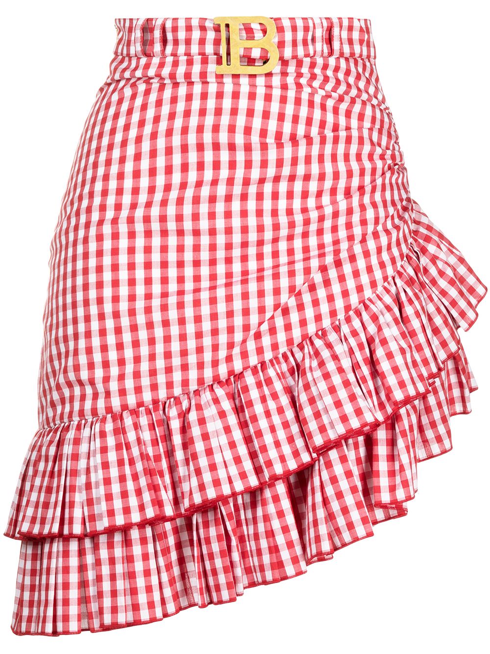 Belted ruffled plaid skirt - Red